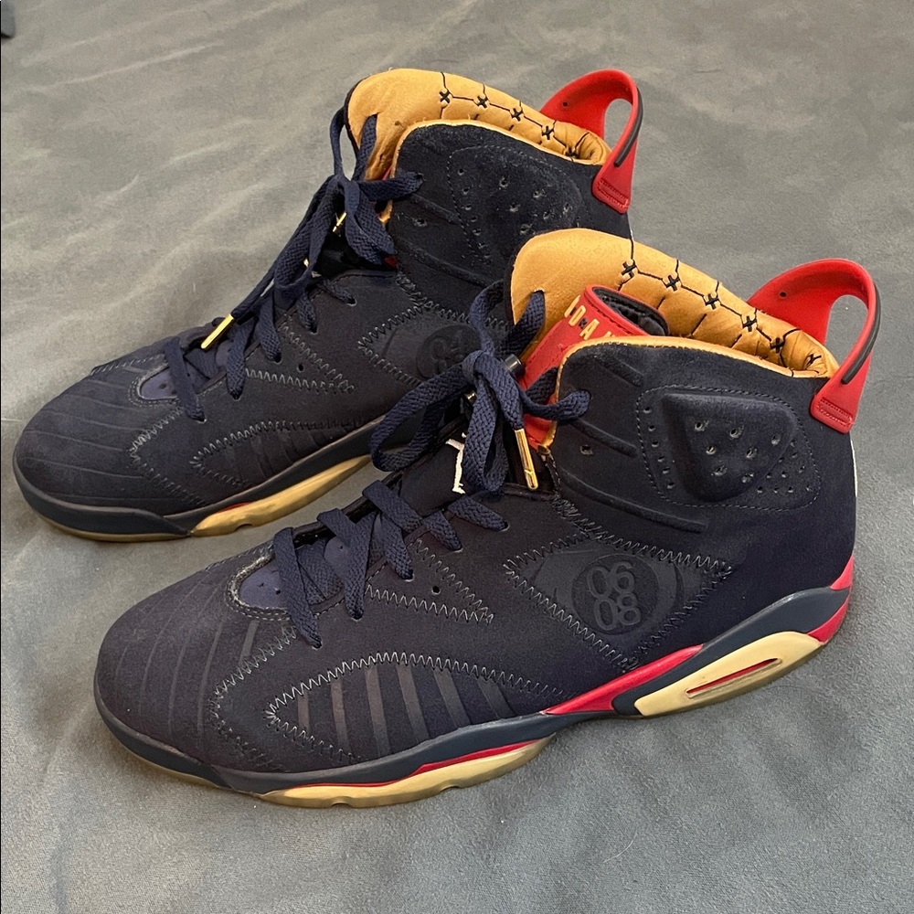 Jordan 6 Blue and Red Sneakers